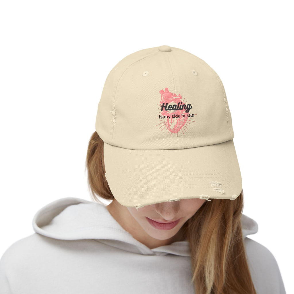 "Healing is my side hustle" Distressed Cap