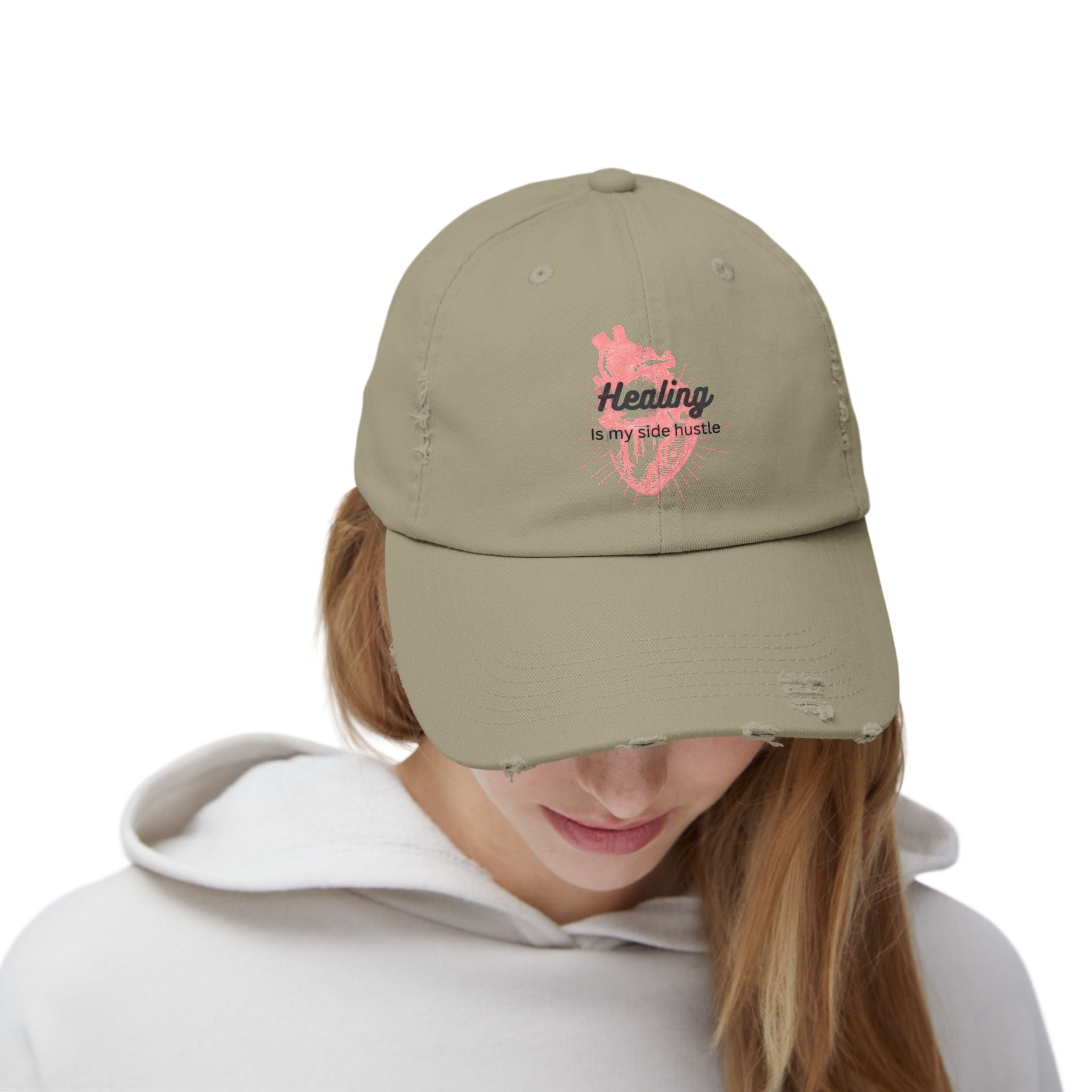 "Healing is my side hustle" Distressed Cap