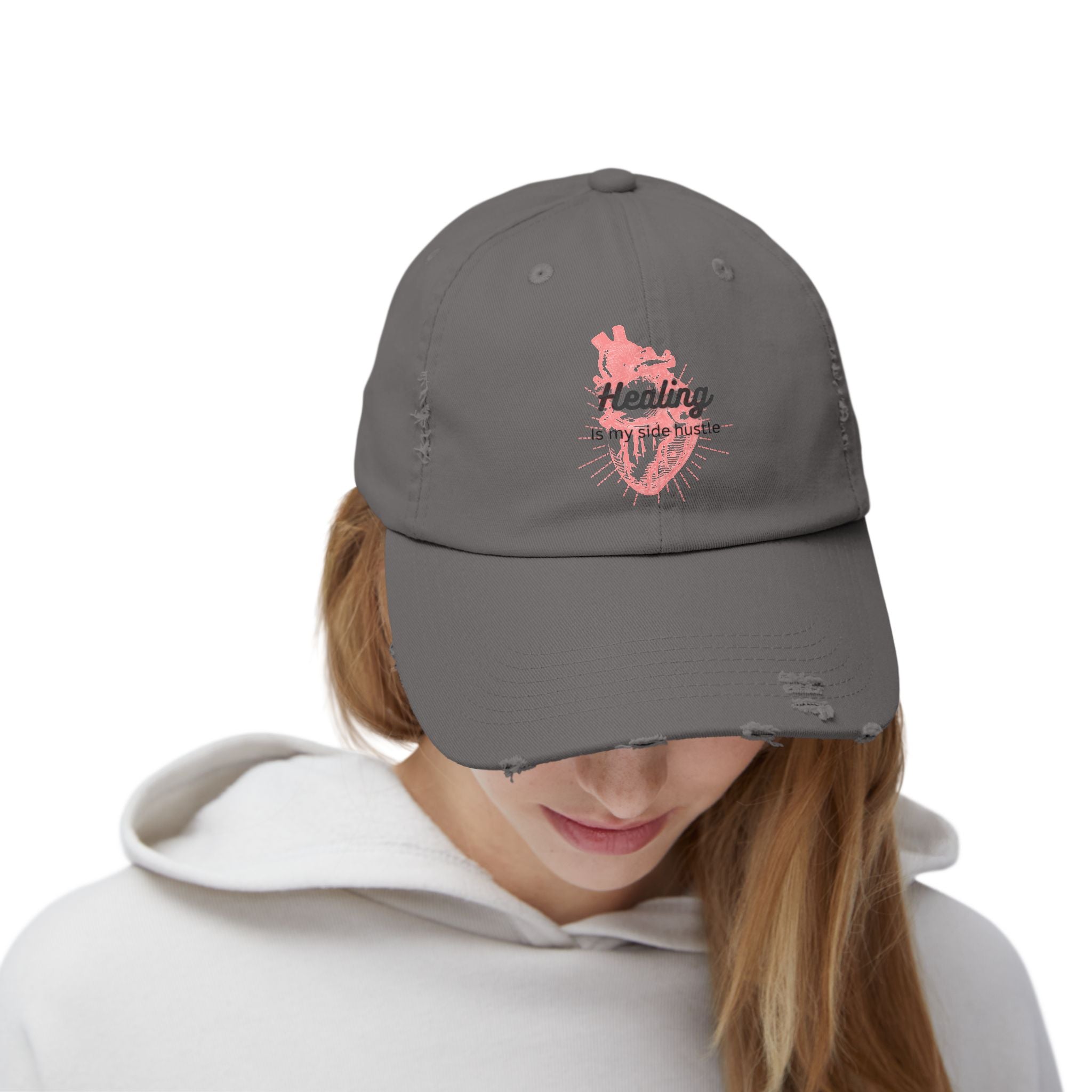 "Healing is my side hustle" Distressed Cap