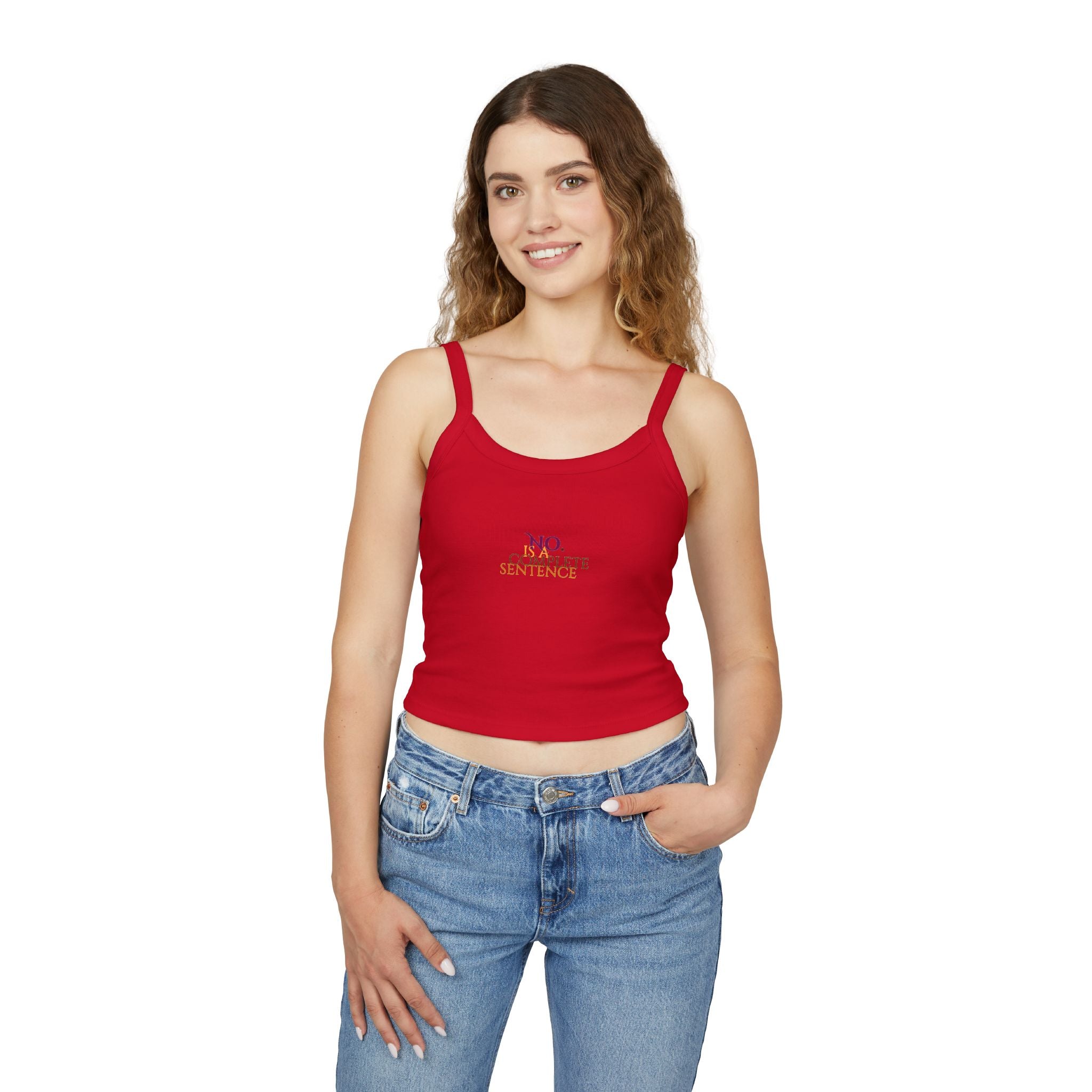 "No. Complete Sentence." Spaghetti Tank Top