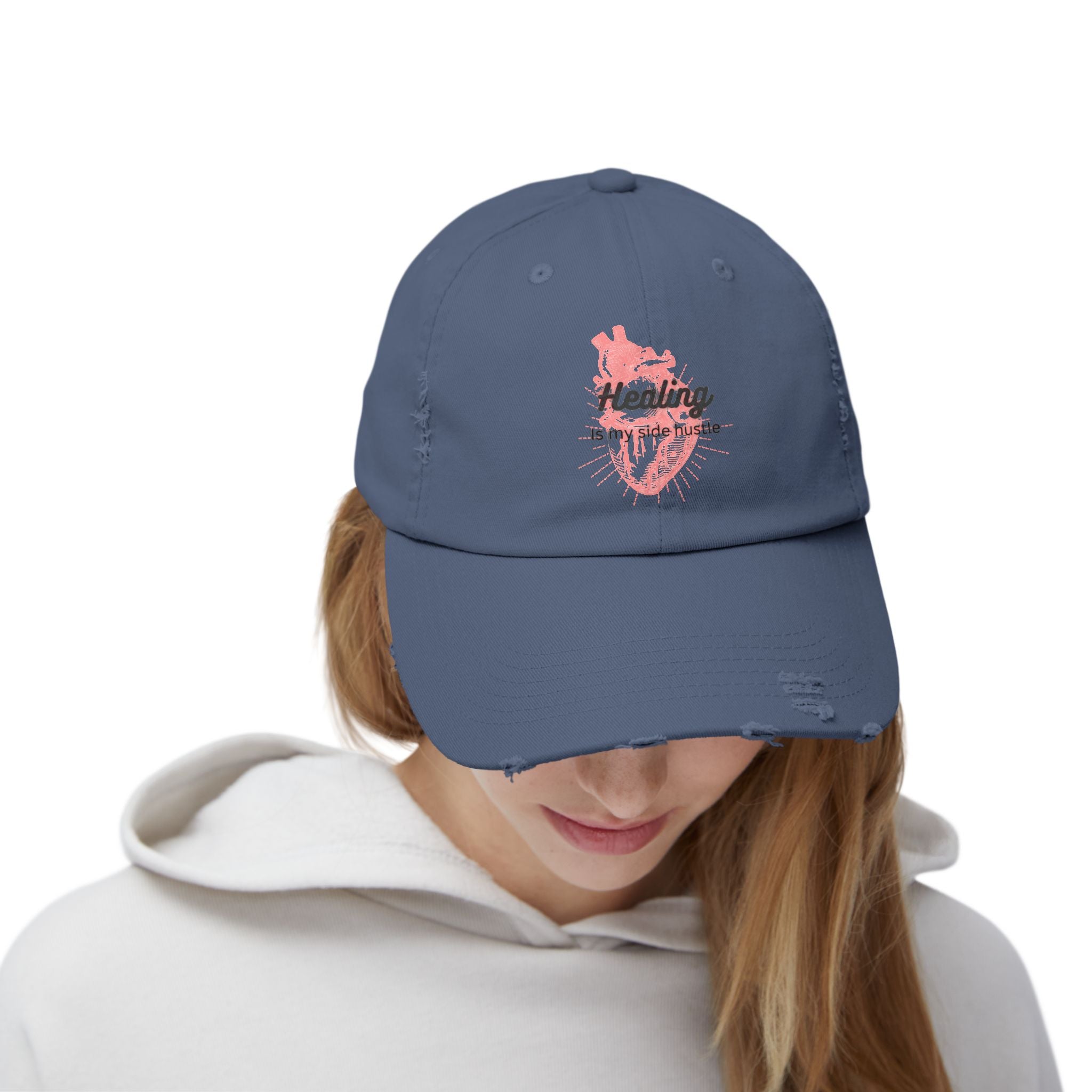 "Healing is my side hustle" Distressed Cap