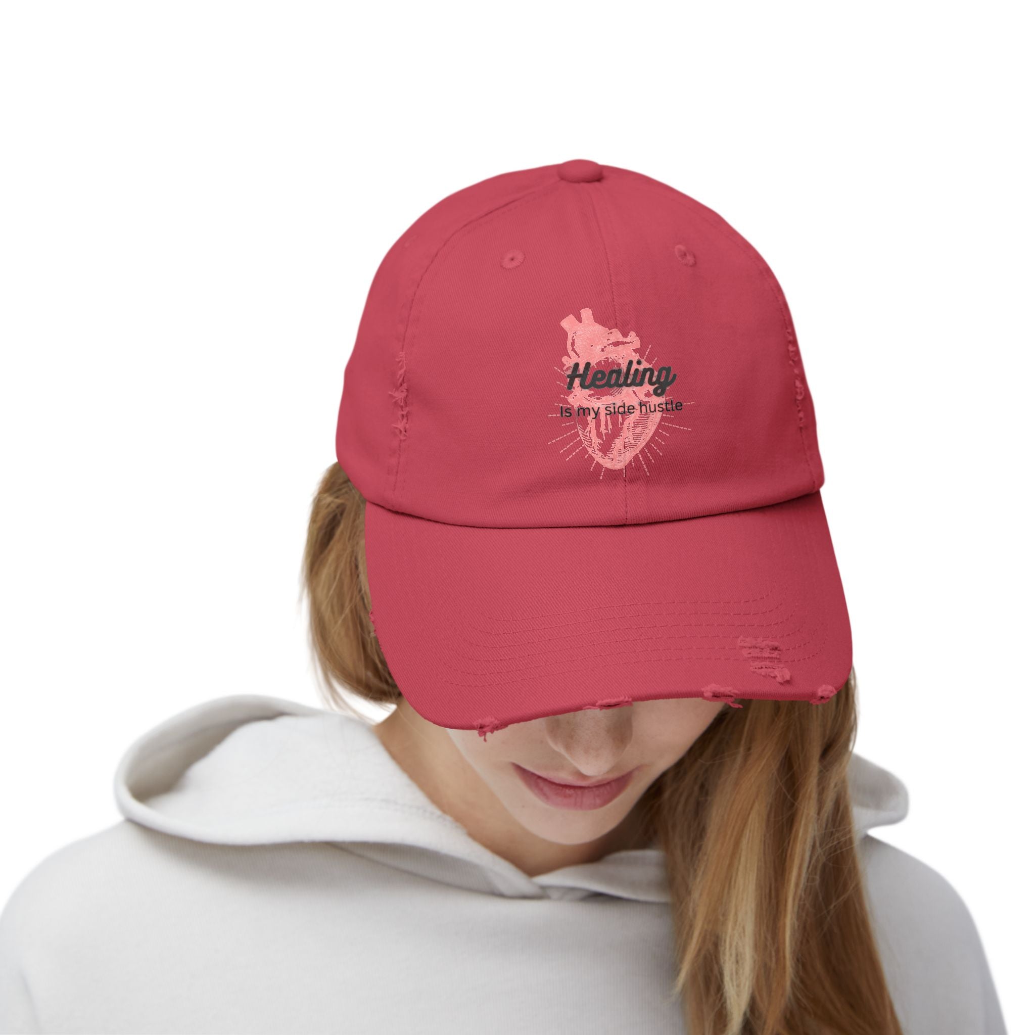 "Healing is my side hustle" Distressed Cap