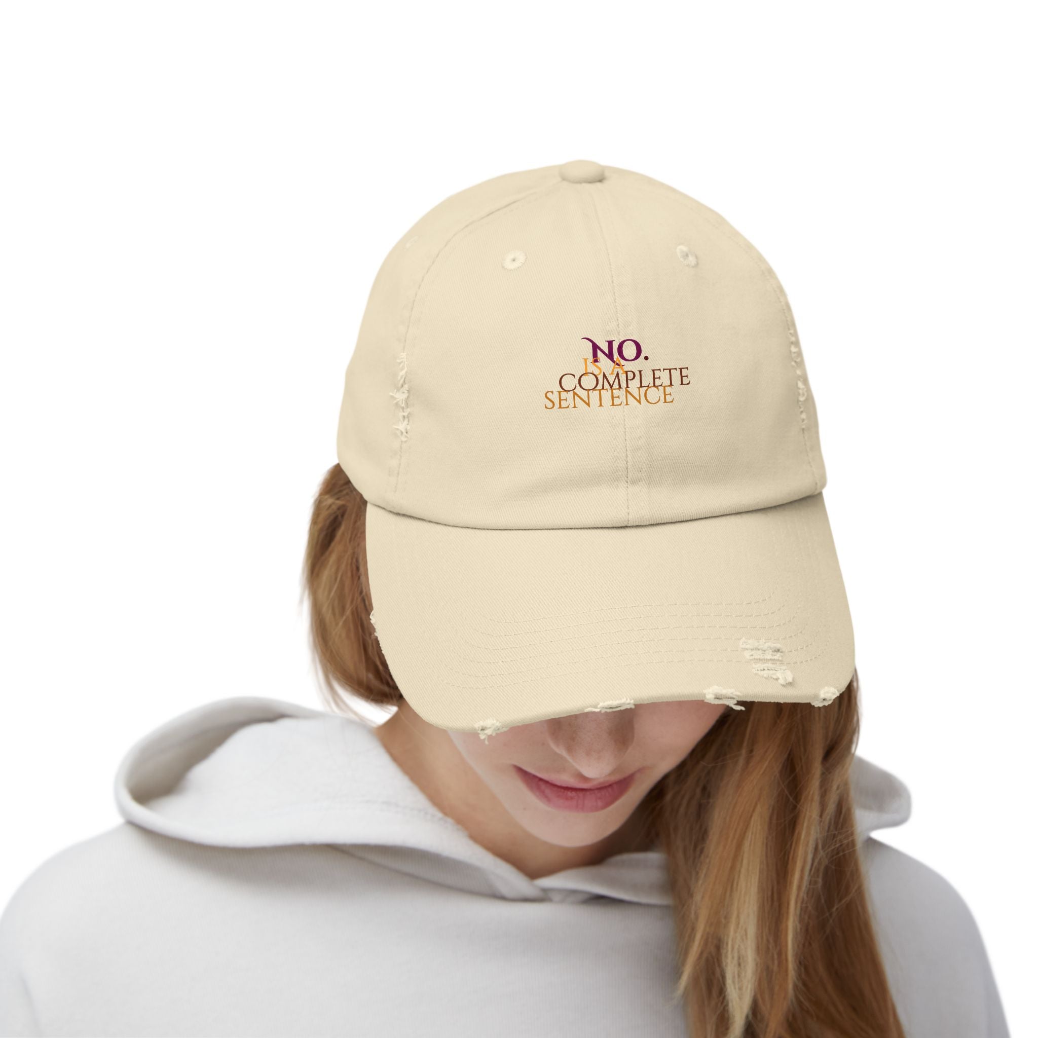 "No Is A Complete Sentence"  Distressed Baseball Cap